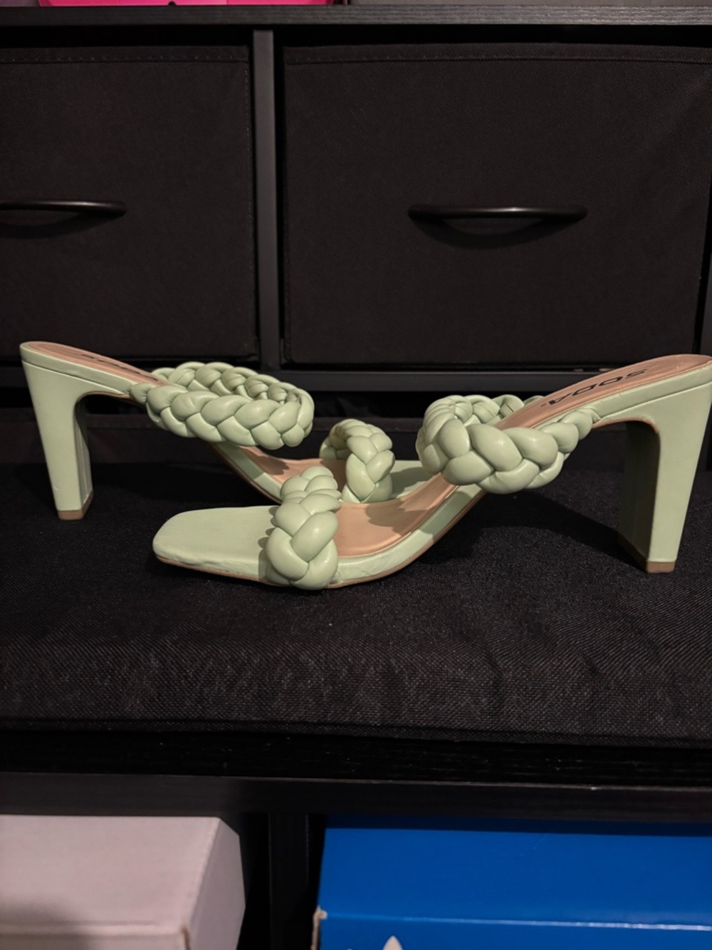 Soda Braided Double-Strap Slide Sandals in Mint Green - Picture 4 of 6